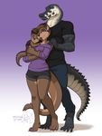  ambiguous_gender anthro clothed clothing crocodile crocodilian family female feral group hybrid kittydee looking_at_viewer male mammal muscular mustelid otter reptile scalie smile young 
