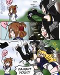  admiral_paru ahoge balloon black_hair blonde_hair breast_grab brown_hair camcorder comic commentary english english_commentary folded_ponytail glomp grabbing headgear heavy_breathing hug inazuma_(kantai_collection) iowa_(kantai_collection) kantai_collection long_hair multiple_girls nagato_(kantai_collection) open_mouth pedophile 