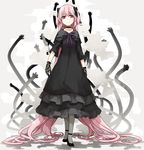  absurdly_long_hair black_dress black_legwear choker closed_mouth dark_persona dress expressionless full_body gloves hair_ribbon kaname_madoka kriemhild_gretchen long_hair looking_at_viewer mahou_shoujo_madoka_magica pantyhose pink_eyes pink_hair red_eyes ribbon sakuraba_yuuki solo twintails very_long_hair witch_(madoka_magica) 