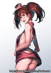  alternate_costume arched_back areolae artist_name ass backless_dress backless_outfit bare_back breasts brown_eyes brown_hair butt_crack cowboy_shot dress fang from_side halterneck kantai_collection long_hair looking_at_viewer meme_attire naked_sweater nipple_slip nipples no_bra no_panties patreon_username redcomet ryuujou_(kantai_collection) small_breasts solo sweater sweater_dress thighs turtleneck turtleneck_sweater twintails virgin_killer_sweater visor_cap watermark web_address 