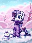  2016 absurd_res blue_eyes cat clothed clothing duo equine feline female feral friendship_is_magic hair hi_res hooves horn inowiseei mammal my_little_pony opalescence_(mlp) outside purple_hair rarity_(mlp) smile snow tree unicorn whiskers 