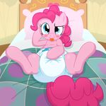  2014 bed blue_eyes blush diaper equine female feral fillyscoots42 friendship_is_magic fur hair looking_at_viewer mammal my_little_pony pink_fur pink_hair pinkie_pie_(mlp) solo tongue tongue_out 