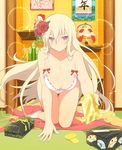  all_fours bangs bare_arms bare_shoulders blonde_hair blush bra breasts cleavage closed_mouth clothes_removed flower full_body gold gold_bar hair_flower hair_ornament heterochromia incoming_gift indoors kagami_mochi large_breasts leaning_forward leo_(senran_kagura) long_hair looking_at_viewer official_art otoshidama panties purple_eyes red_eyes red_flower red_rose ribbon-trimmed_bra ribbon_trim rose scroll senran_kagura senran_kagura_new_wave sidelocks smile socks solo underwear underwear_only very_long_hair white_bra white_legwear white_panties yaegashi_nan 