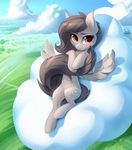  2017 cloud cutie_mark day equine fan_character feathered_wings feathers female feral hair hi_res hooves mammal my_little_pony on_cloud outside pegasus smile solo tomatocoup wings 