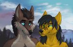  ambiguous_gender anthro canine cloud duo fur hair mammal outside smile tongue tongue_out zumjakal 