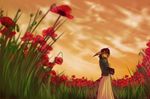  2016 anthro brown_hair clothed clothing detailed_background digital_media_(artwork) dress female flower hair plant shen_shepa sky smile solo standing 