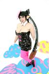  1girl aori_(splatoon) aori_(splatoon)_(cosplay) asian breasts chouzuki_maryou cleavage cosplay domino_mask female large_breasts mask photo plump pointy_ears short_hair solo splatoon 