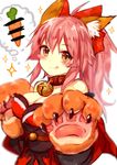  :p animal_ears bell bell_collar blurry blush_stickers breasts carrot censored censored_food claws cleavage collar depth_of_field fate/grand_order fate_(series) fox_ears hair_ribbon highres large_breasts long_hair looking_at_viewer paws pink_hair red_collar ribbon solo sparkle sukemyon tamamo_(fate)_(all) tamamo_cat_(fate) tongue tongue_out upper_body yellow_eyes 