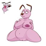  2017 anthro big_breasts breasts canine cartoon_network courage_the_cowardly_dog crossgender cute dog female fur hand_on_breast invalid_tag komponi mammal navel nipples nude pink_fur pink_nipples pussy simple_background slightly_chubby solo white_background 