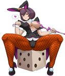  1girl :3 animal_ears areola_slip areolae ass black_shoes breasts brown_legwear bunny_ears bunnysuit cameltoe candy candy_cane dice fishnet_legwear fishnets full_body gyakuten_saiban gyakuten_saiban_6 hat heart heart_pasties high_heels highres leotard looking_at_viewer mary_janes mini_hat mini_top_hat nanano_mimi orange_hat pantyhose pasties purple_hair red_eyes safurantora shoes short_hair smile solo spoken_heart top_hat wrist_cuffs 