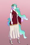  2017 alasou anthro anthrofied clothed clothing equine feet female footwear friendship_is_magic fully_clothed hair hi_res horn long_hair mammal multicolored_hair multicolored_tail my_little_pony plantigrade princess_celestia_(mlp) purple_eyes sandals simple_background solo unicorn 