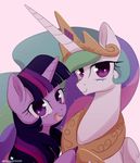  2017 duo equine eyelashes feathered_wings feathers female feral friendship_is_magic hair horn long_hair looking_at_viewer mammal momomistress multicolored_hair my_little_pony open_mouth open_smile princess_celestia_(mlp) purple_eyes simple_background smile twilight_sparkle_(mlp) unicorn white_feathers winged_unicorn wings 