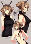  arched_back backless_dress backless_outfit blush breasts deformed dress from_behind gloves green_eyes hairband halterneck highres kantai_collection kongou_(kantai_collection) kuga_zankurou lips looking_at_another looking_at_viewer medium_breasts meme_attire multiple_girls multiple_views mutsu_(kantai_collection) naked_sweater no_bra short_hair smile sweater sweater_dress sweater_vest turtleneck turtleneck_sweater twitter_username upper_body virgin_killer_sweater white_gloves 