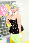  1girl asian breasts chouzuki_maryou cleavage cosplay domino_mask female hotaru_(splatoon) hotaru_(splatoon)_(cosplay) large_breasts mask photo plump pointy_ears short_hair solo splatoon 