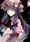  2017 bad_id bad_twitter_id bangs blue_bow bow collar crescent dated hair_bow hat highres long_hair looking_at_viewer parted_lips patchouli_knowledge purple_eyes purple_hair red_bow sofy solo source_request touhou upper_body 