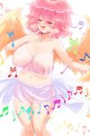  :d bad_id bad_pixiv_id bangs bare_arms bare_shoulders beamed_sixteenth_notes bird_wings blush breasts camisole cleavage closed_eyes collarbone commentary_request covered_nipples cowboy_shot demekyon eighth_note eyebrows_visible_through_hair halterneck harpy_(puyopuyo) highres large_breasts music musical_note navel nipples open_mouth pink_hair puyopuyo quarter_note sarong see-through singing smile solo wings 