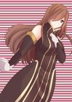  1girl bare_shoulders blue_eyes breasts brown_hair dress elbow_gloves gloves hair_over_one_eye long_hair smile tales_of_(series) tales_of_the_abyss tear_grants 