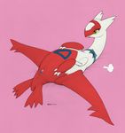  2016 anus claws clitoris ecmajor edit enlarged_clitoris female feral half-closed_eyes hi_res latias legendary_pok&eacute;mon lying nintendo nude on_back pok&eacute;mon pomf pussy ribbons signature smile solo text video_games wings yellow_eyes 