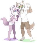  anthro canine clothed clothing duo female fur hair male mammal phone redpixie selfie smile standing teeth 