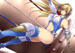  :o bangs bare_shoulders blonde_hair blue_eyes blue_legwear blue_leotard blue_ribbon breasts character_request commentary_request floating_hair flying_sweatdrops gauntlets hair_ribbon knee_pads large_breasts leotard long_hair looking_away midriff navel over-kneehighs ribbon ring_dream solo stomach sweat thighhighs tiara tobisawa v-shaped_eyebrows wrestling_outfit wrestling_ring 