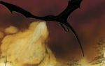  ambiguous_gender digital_media_(artwork) dragon dsw7 feral fire flying membranous_wings night nude solo wings 