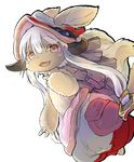  animal_ears blush brown_eyes bunny_ears eyebrows_visible_through_hair fang furry long_hair looking_at_viewer made_in_abyss nanachi_(made_in_abyss) open_mouth pointing smile solo transparent_background tsukushi_akihito white_hair 