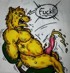  balls bdsm bear bondage bound cum cumshot ejaculation erection flaccid fur male mammal muscular nude open_mouth orgasm penis solo text vein veiny_penis were 