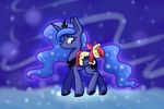  2017 apple_bloom_(mlp) blue_eyes blue_feathers blue_fur blue_hair crown cutie_mark duo earth_pony equine feathered_wings feathers female feral friendship_is_magic fur hair hair_bow hair_ribbon heir-of-rick horn horse jewelry mammal my_little_pony necklace pony princess_luna_(mlp) red_hair ribbons riding sleeping smile winged_unicorn wings 