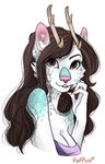  anthro antlers breasts clothed clothing feline female fur hair horn hybrid looking_at_viewer mammal redpixie smile solo 