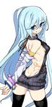  aqua_(konosuba) backless_dress backless_outfit bad_id bad_twitter_id bare_back blue_eyes blue_hair cowboy_shot cuffs detached_sleeves dress halterneck handcuffs kono_subarashii_sekai_ni_shukufuku_wo! long_hair meme_attire solo sweater sweater_dress turtleneck virgin_killer_sweater 