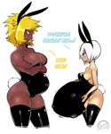  animal_humanoid belly big_belly big_breasts blonde_hair blush breasts cleavage clothed clothing dark_skin dwps hair hand_on_stomach humanoid hyper hyper_pregnancy lagomorph mammal navel open_mouth pregnant rabbit_humanoid red_eyes small_breasts white_hair yellow_lips 