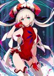  bare_shoulders blue_eyes boots breasts dress fate/grand_order fate_(series) gloves hat long_hair marie_antoinette_(fate/grand_order) medium_breasts panties pantyshot pantyshot_(standing) red_gloves red_panties saisarisu silver_hair smile solo standing thigh_boots thighhighs underwear white_footwear white_legwear 