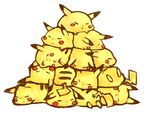  gen_1_pokemon no_humans pikachu pokemon pokemon_(creature) sleeping too_many too_many_pikachu usano_(kagasimm) 