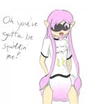  cephalopod clothed clothing dialogue diaper english_text feces hair inkling marine messy_diaper nintendo one_eye_closed open_mouth pink_eyes pink_hair pointy_ears prettypaddedprincess scat soiling splatoon squid text video_games 