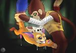  cum cum_in_mouth cum_inside erection gnar_(lol) league_of_legends male male/male mammal monkey primate siriusandpyri skull video_games wukong yordle young 