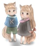  1boy 1girl brown_eyes brown_hair child dog furry long_hair niwaniwatori 