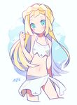  auko bikini blonde_hair braid commentary_request french_braid lillie_(pokemon) long_hair navel pokemon pokemon_(anime) pokemon_sm_(anime) solo swimsuit white_bikini 