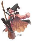  2017 ;d arm_up armpits black_dress black_footwear black_gloves black_legwear blue_eyes boots braid broom broom_riding brown_hair cape dated detached_sleeves dress elbow_gloves eyebrows_visible_through_hair frilled_sleeves frills full_body gloves hat head_tilt highres holding jewelry long_hair looking_at_viewer low_twintails magical_girl mahou_shoujo_ikusei_keikaku mahou_shoujo_ikusei_keikaku_unmarked necklace number one_eye_closed open_mouth outstretched_arm pouch saikura_noushu shadow short_sleeves simple_background sleeveless sleeveless_dress slit_pupils smile solo star star_print thigh_boots thighhighs top_speed twin_braids twintails v-shaped_eyebrows very_long_hair white_background witch witch_hat 