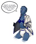  alien asari blue_skin bra clothing dialogue diaper humanoid liara mass_effect open_mouth text underwear video_games zee-rage-man 