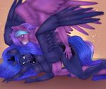  2017 all_fours anthro anthrofied blue_feathers blue_hair breasts cheezayballz cutie_mark duo equine fan_character feathered_wings feathers female friendship_is_magic hair horn long_hair mammal multicolored_hair my_little_pony nude pegasus princess_luna_(mlp) purple_feathers sex two_tone_hair winged_unicorn wings 