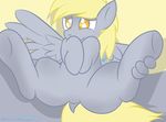  blonde_hair cloufy derpy_hooves_(mlp) equine female friendship_is_magic hair hi_res horse lying mammal my_little_pony on_back pegasus pony seductive smile solo wings 