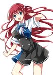  blue_eyes bow grisaia_(series) grisaia_no_kajitsu hair_bow hand_in_hair highres long_hair looking_at_viewer open_mouth red_hair simple_background solo suou_amane tm-pika white_background white_bow 