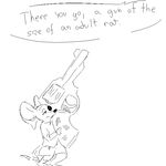  anthro clothed clothing dialogue disney eye_patch eyewear female gun mammal melody_micely_(zootopia) monochrome mouse ranged_weapon replytoanons rodent simple_background solo solo_focus speech_bubble text weapon white_background zootopia 