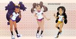  10s 3girls alternate_costume blush child dark_skin full_body gym_shorts haapuu_(pokemon) highres iris_(pokemon) legs long_hair looking_at_viewer multiple_girls one_eye_closed pokemon pokemon_(game) pokemon_bw2 pokemon_sm pokemon_xy sana_(pokemon) shirt shoes short_sleeves smile socks thick_eyebrows twintails v 