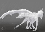  ambiguous_gender claws digital_media_(artwork) dragon dsw7 feral hair horn membranous_wings nude raining solo standing wings 