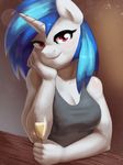  alcohol anthro beverage burgerkiss champagne clothing equine female friendship_is_magic horn looking_at_viewer mammal my_little_pony red_eyes smile solo unicorn vinyl_scratch_(mlp) 