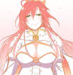  artist_name bangs blush boudica_(fate/grand_order) breasts cleavage closed_mouth commentary_request corset crown eyebrows_visible_through_hair fate/grand_order fate_(series) fue_(rhomphair) fur_trim hair_between_eyes half-closed_eyes large_breasts light_smile long_hair looking_at_viewer o-ring o-ring_top red_hair shrug_(clothing) signature sketch solo upper_body 