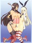  2girls areolae artificial_vagina blonde_hair blue_eyes breasts brown_hair erect_nipples erection frottage futa_with_futa futanari huge_penis kantai_collection large_breasts long_hair multiple_girls nagato_(kantai_collection) necrosmos nipples penis red_eyes shimakaze_(kantai_collection) small_breasts testicles thighhighs veins veiny_penis 