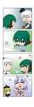  &gt;_&lt; 4koma :d =_= absurdres animal_ears blonde_hair blue_hair blush_stickers bowl cherry_blossoms chibi chopsticks closed_eyes comic crescent eating food green_hair hair_ribbon hat heart highres kasodani_kyouko konpaku_youmu konpaku_youmu_(ghost) lunasa_prismriver merlin_prismriver motion_lines multiple_girls open_mouth rakugaki-biyori ribbon rice silent_comic smile solid_oval_eyes sweatdrop touhou white_hair xd 