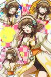  back bodysuit breasts brown_hair choker cleavage flower green_eyes hairband jacket leia_rolando one_eye_closed open_mouth short_hair shorts smile star tales_of_(series) tales_of_xillia v wink 